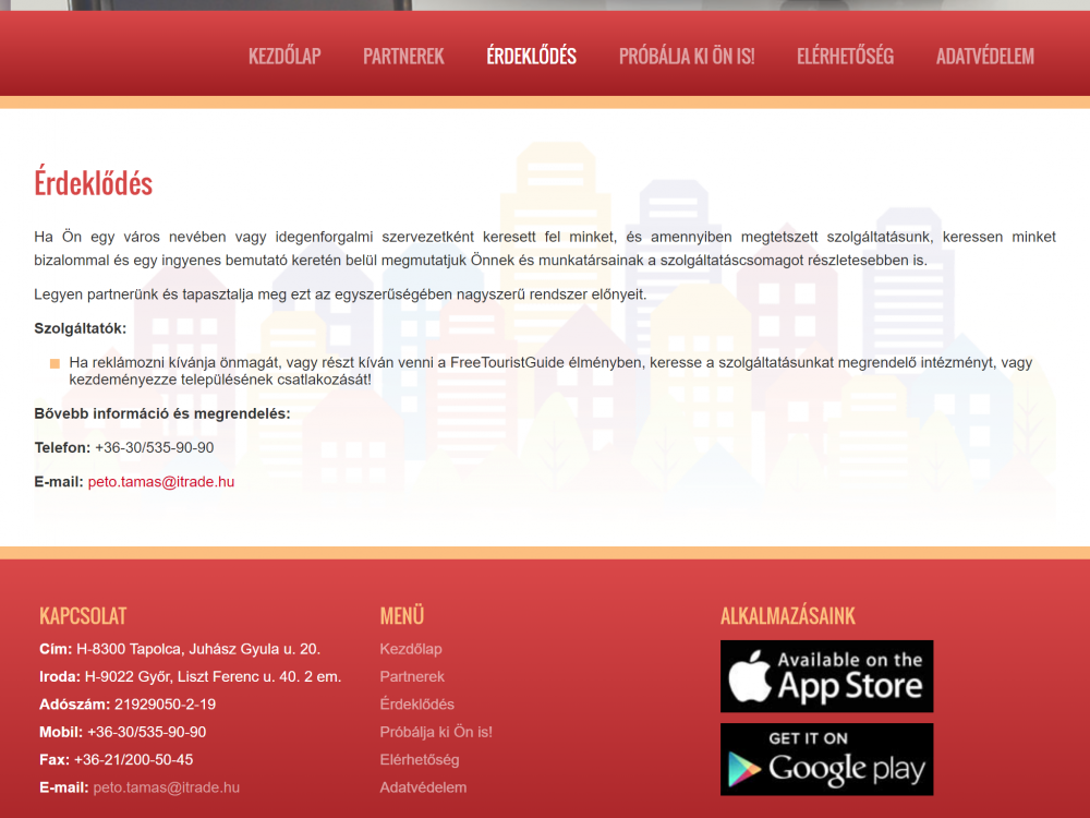 Free Tourist Guide (http://www.freetouristguide.hu/kezdolap) - Tablet fekvő nézet