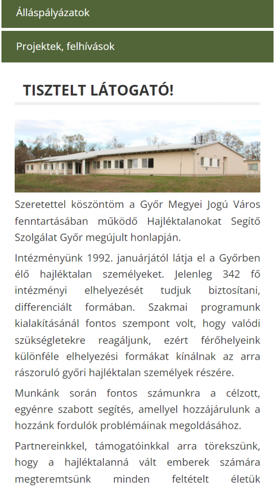 Hajléktalanokat Segítő Szolgálat Győr (http://hssz.hu/kezdolap) - Mobil nézet