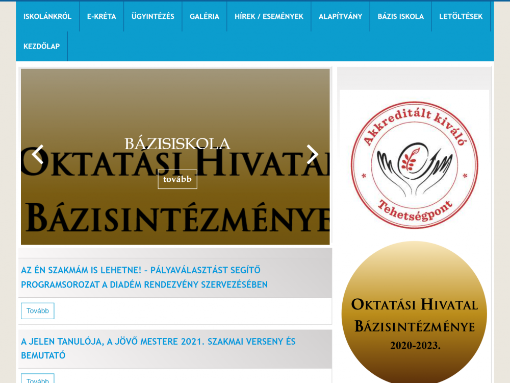 Győri Kossuth Lajos Általános Iskola (http://kossuthgyor.hu/kezdolap) - Tablet fekvő nézet
