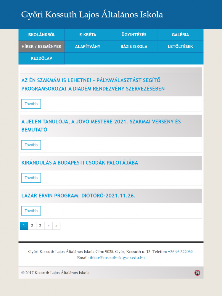 Győri Kossuth Lajos Általános Iskola (http://kossuthgyor.hu/kezdolap) - Tablet nézet