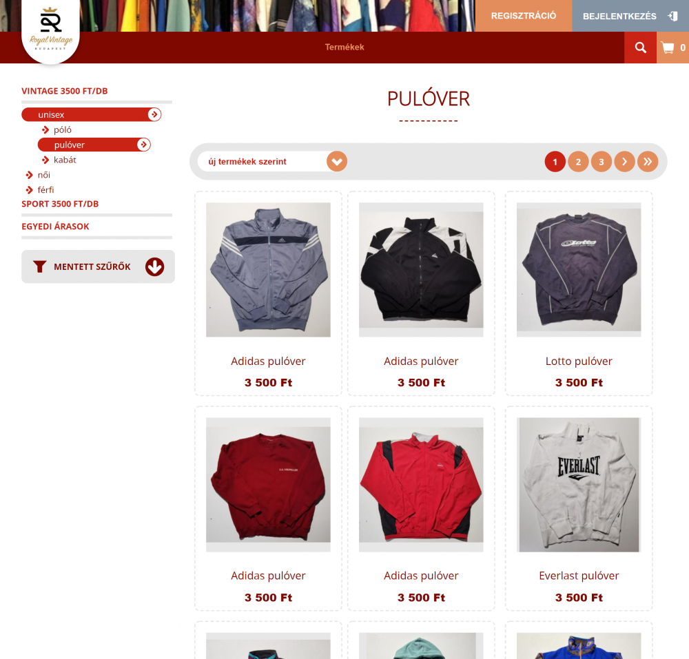 Royal Vintage Budapest (https://royalvintagebudapest.hu/kezdolap) - Termékek oldal