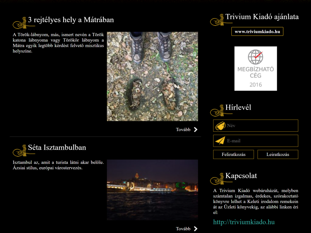 Trivium Kiadó - Szulejmán (http://www.szulejman.hu/kezdolap) - Tablet fekvő nézet
