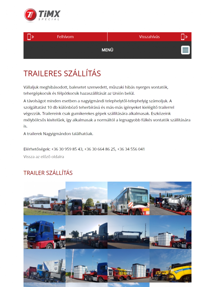 Timx Special Kft. (http://timxspecial.hu/kezdolap) - Tablet álló nézet