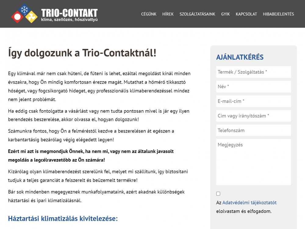 Trio-Contakt Kft. (https://trio-contakt.hu/kezdolap) -  Tablet fekvő nézet