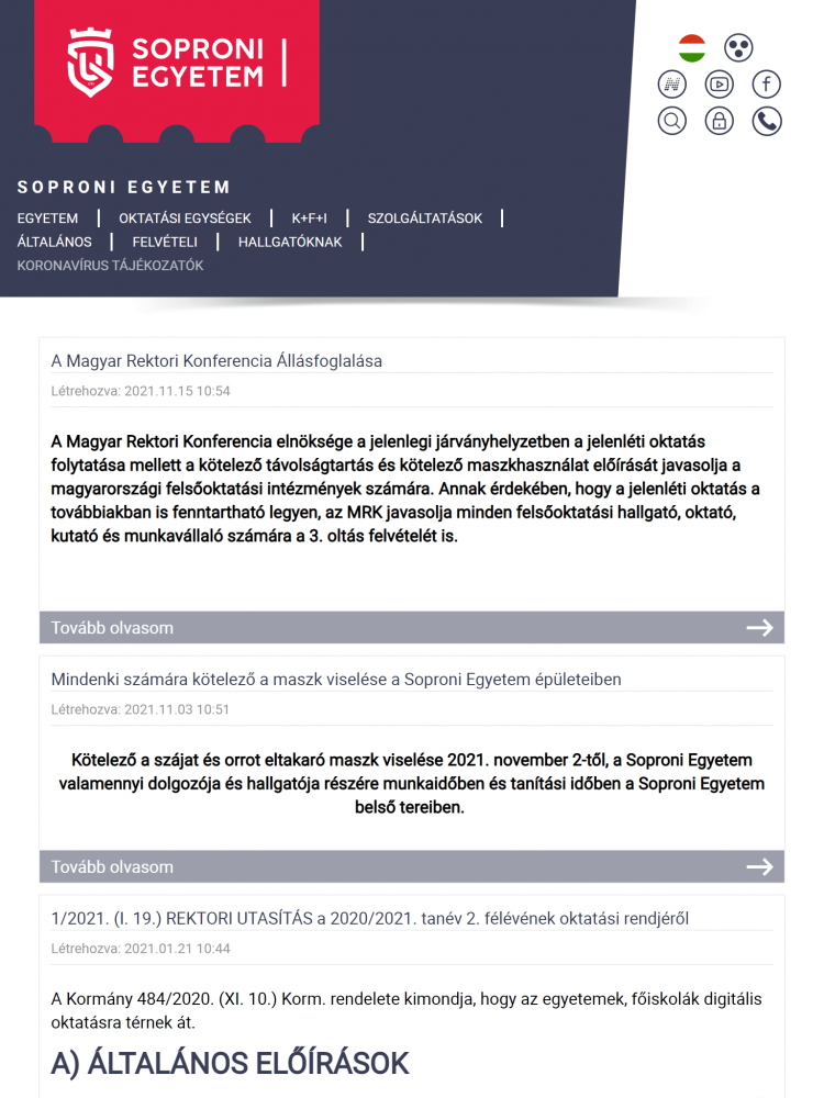 Soproni Egyetem (http://uni-sopron.hu/) Tablet álló nézet