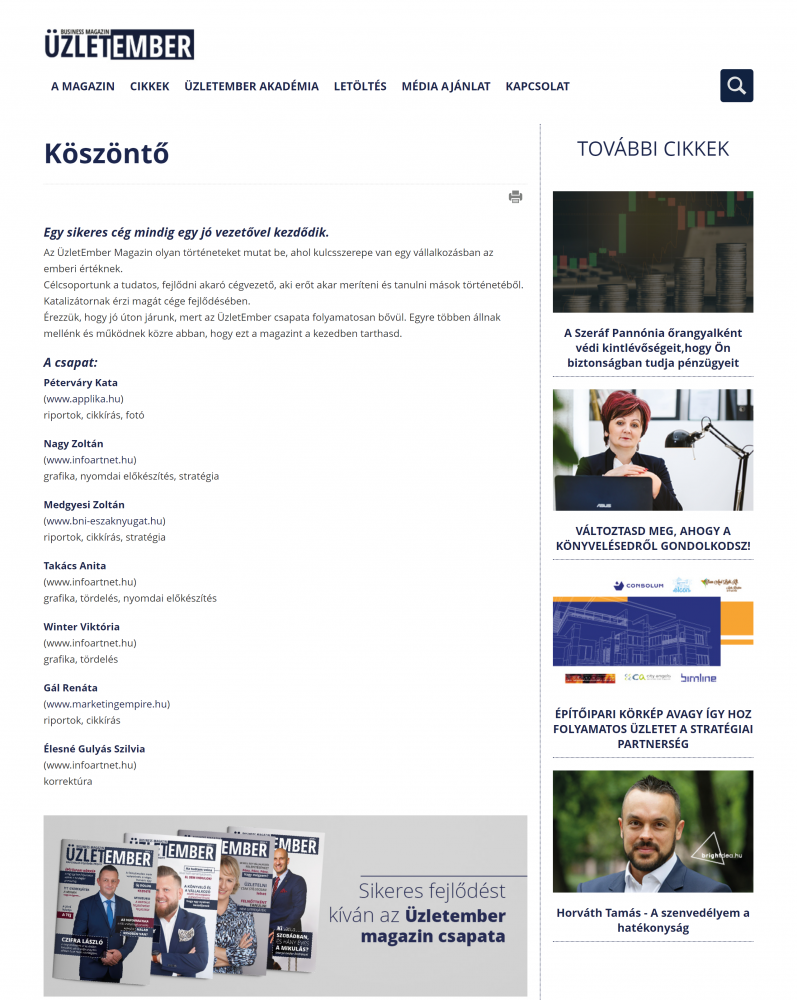 Minet Kft.- Üzletember Magazin (https://uzletembermagazin.hu/kezdolap) - Köszöntő oldal