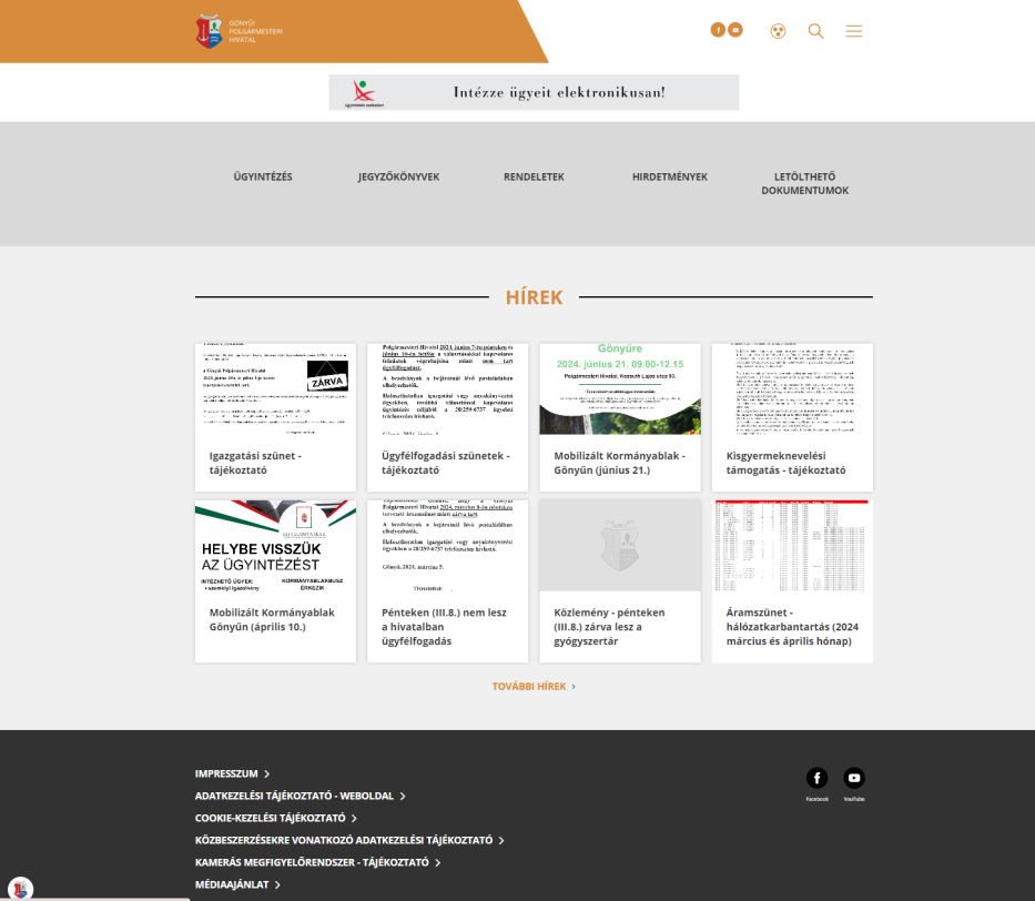 Gönyű Község Polgármesteri Hivatalának információs weboldala