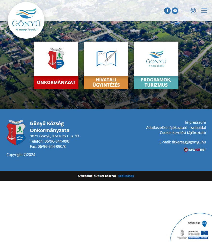 Gönyű község weboldala tábla álló nézetben